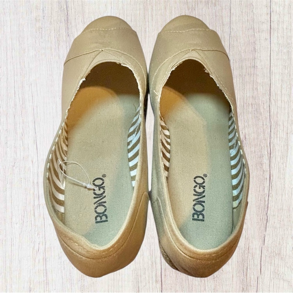 Bongo Peep Toe Espadrille Wedge Shoes Tan Canvas Boho Summer Size 9.5 - Picture 3 of 10